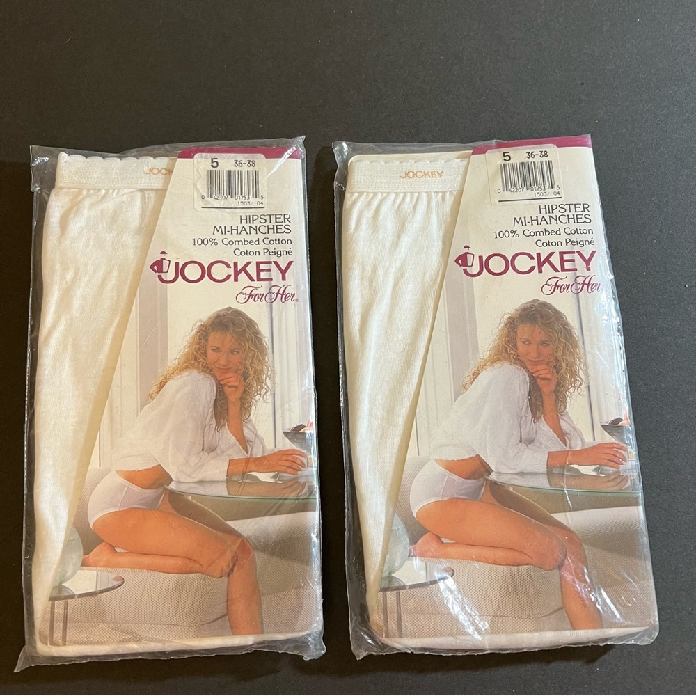 Vintage Jockey for Her Hipster Mi-Hanches 1990s Size 5 (36-38” Hip) 2 Pair White